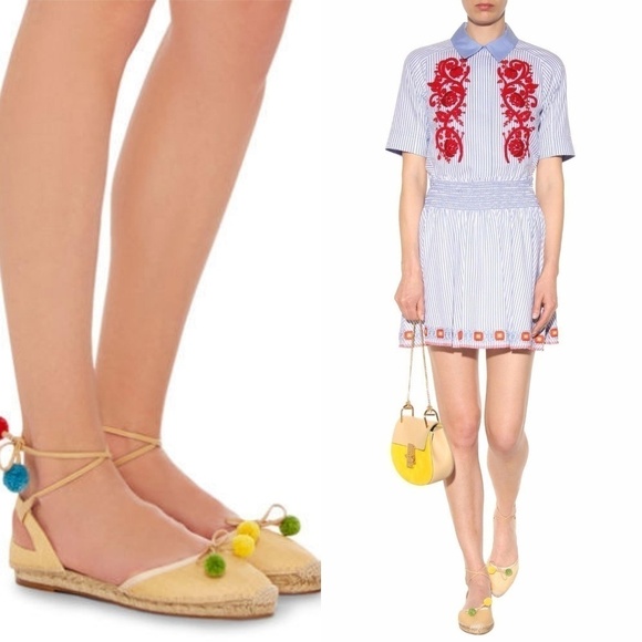 Aquazzura Shoes - Aquazzura Palm Beach Pompom Rafia Espadrille Flats